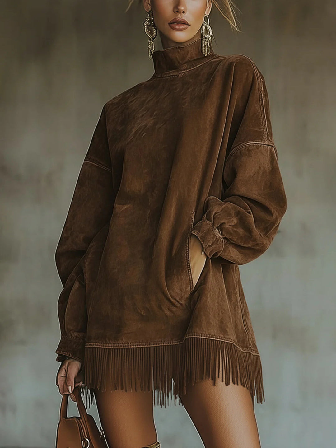 Robe tunique en suédine avec franges Darcie