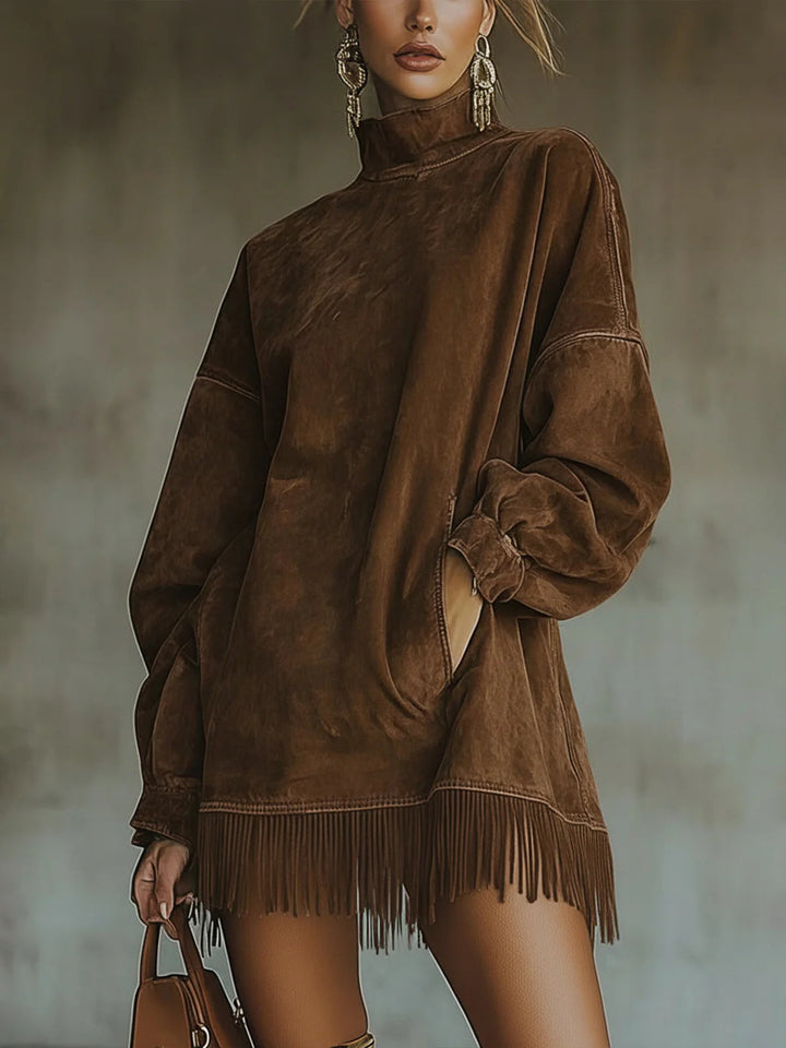 Robe tunique en suédine avec franges Darcie