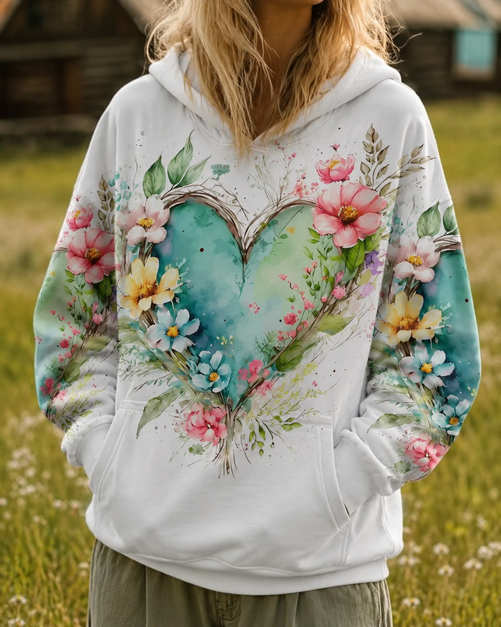 Lily Watercolor Heart Quilted Hoodie