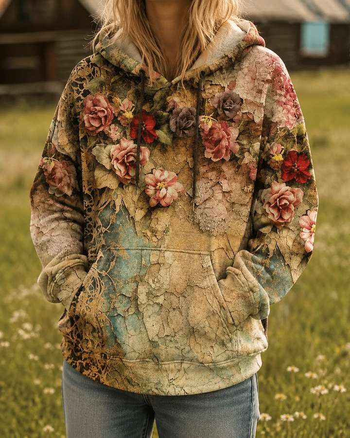 Eleanor Vintage Rose Quilted Hoodie