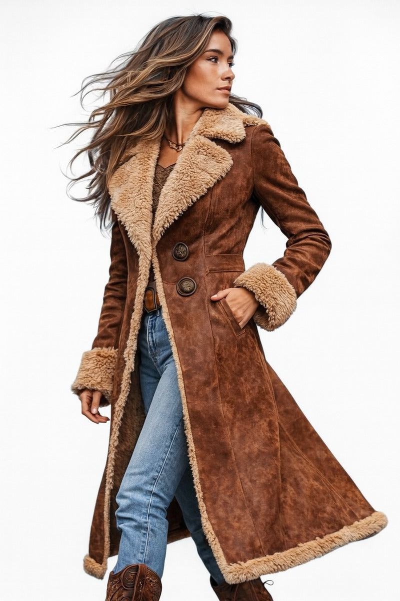 Manteau long d'inspiration vintage avec fausse fourrure