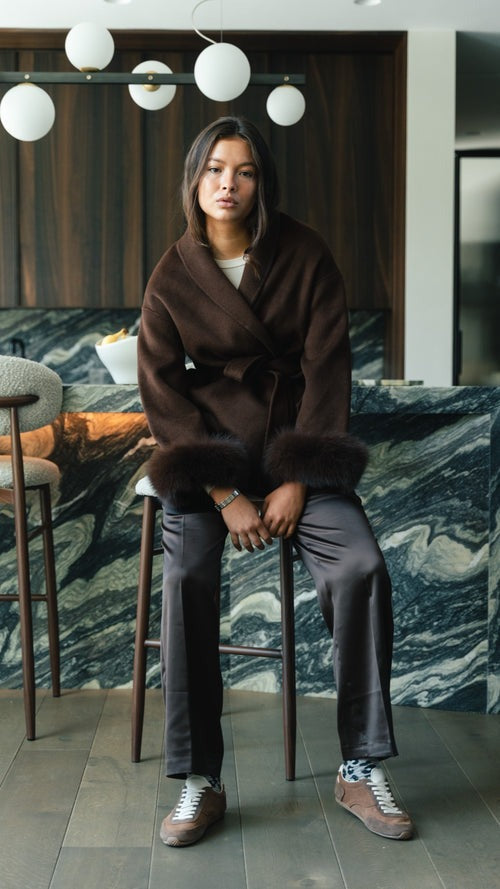 Manteau court 100 % laine ceinture amovible