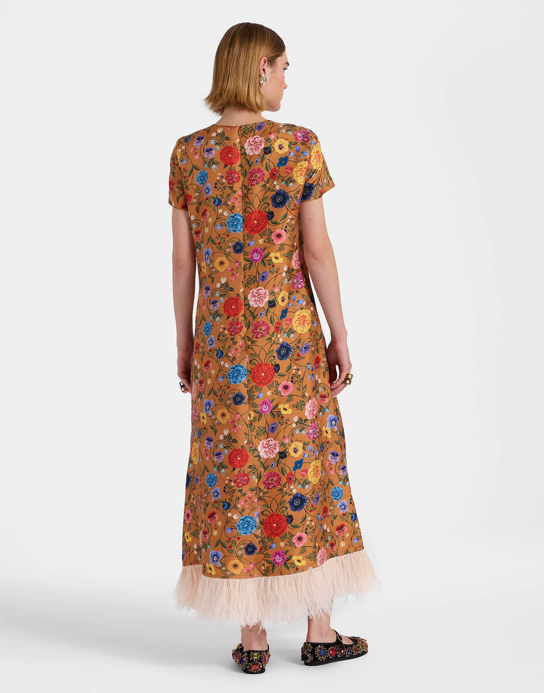 Robe à imprimé floral et plumes