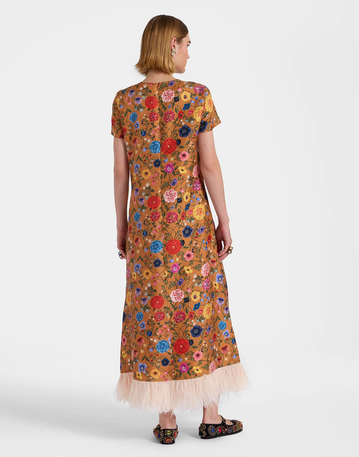 Robe à imprimé floral et plumes