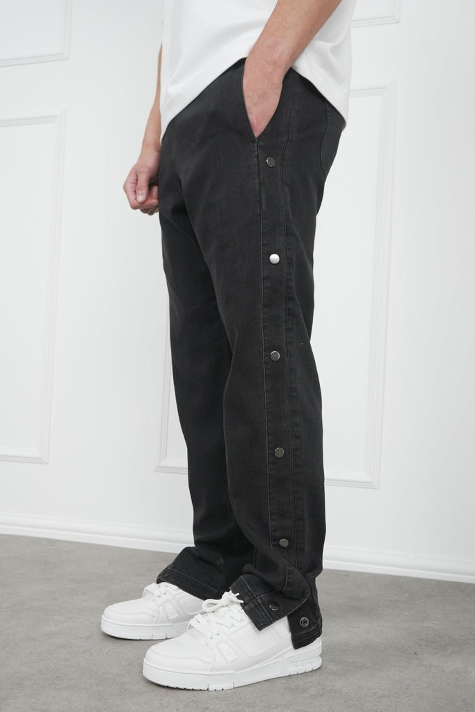 Pantalon cargo en denim à boutons-pression