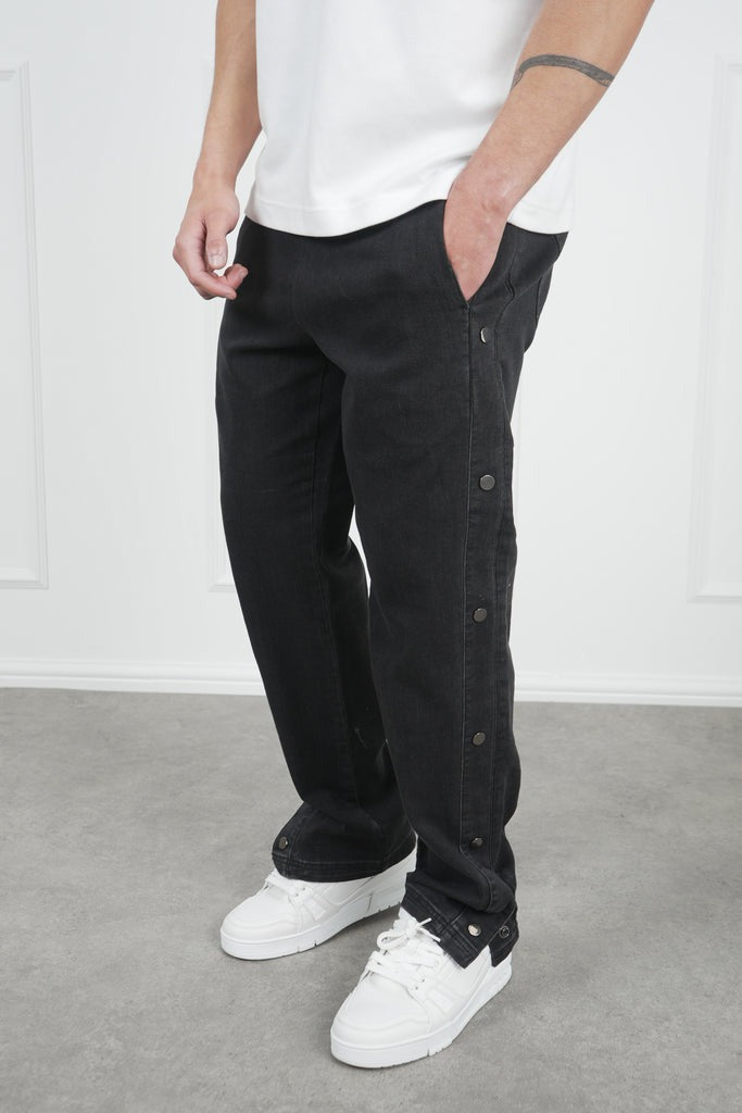 Pantalon cargo en denim à boutons-pression