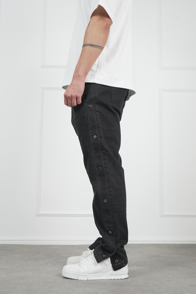 Pantalon cargo en denim à boutons-pression