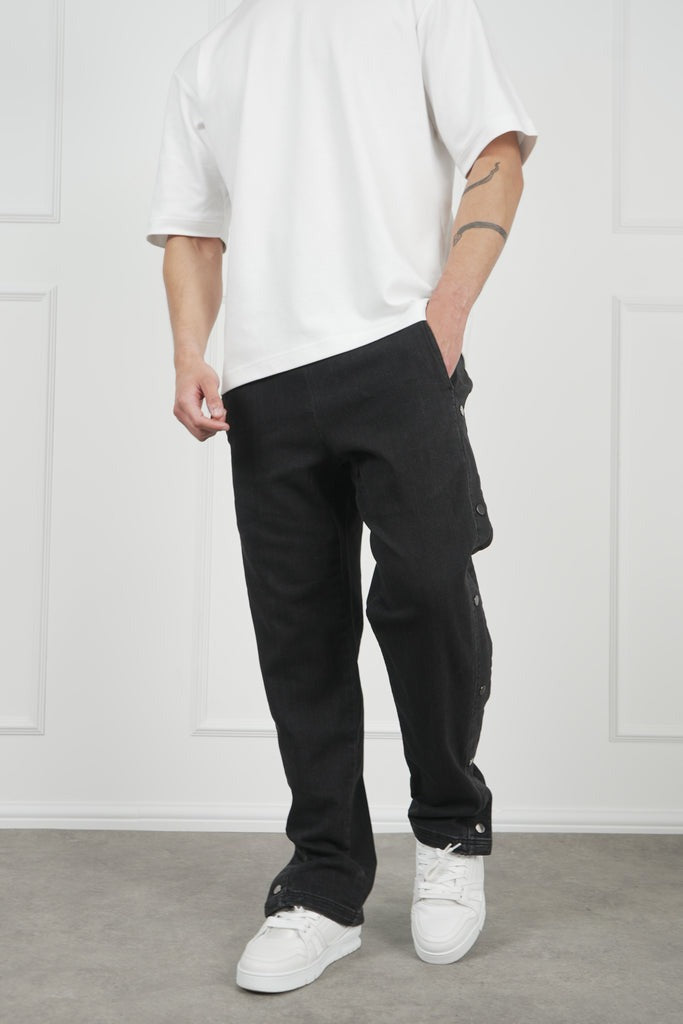 Pantalon cargo en denim à boutons-pression