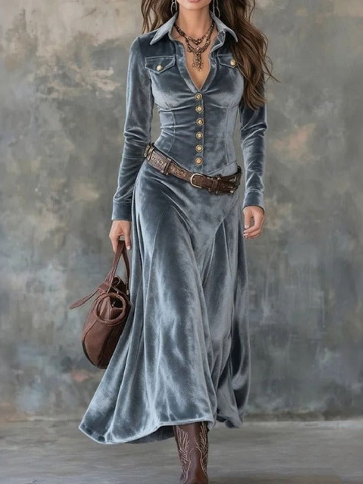 Robe longue en velours avec ceinture