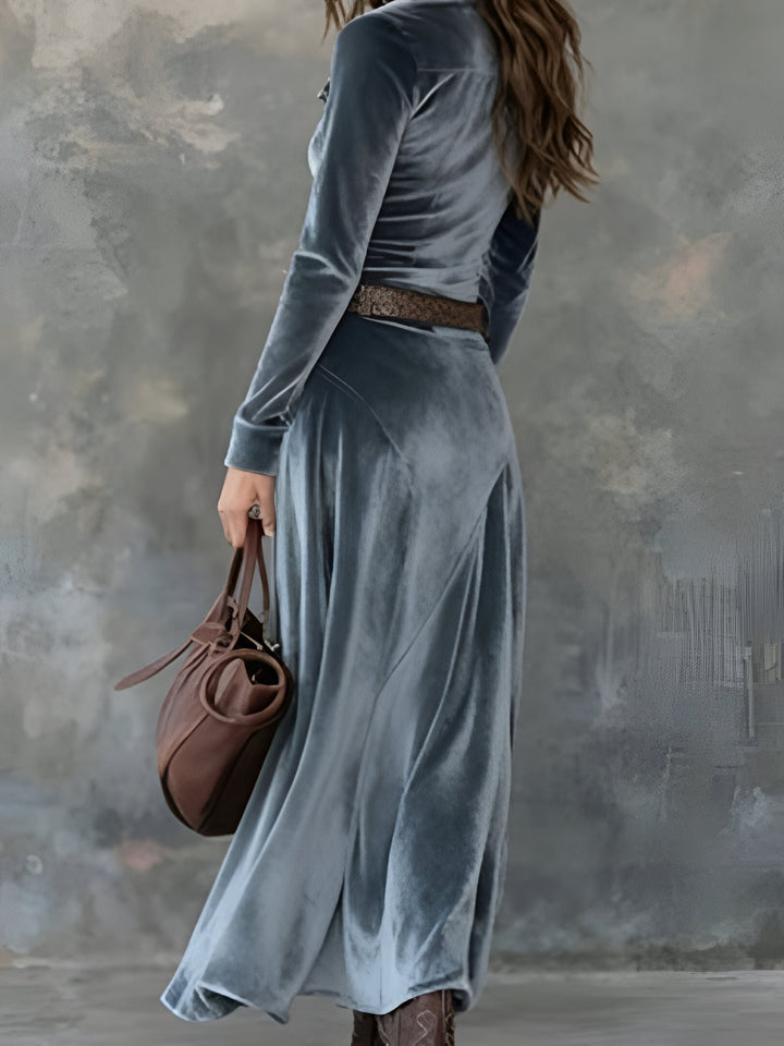 Robe longue en velours avec ceinture