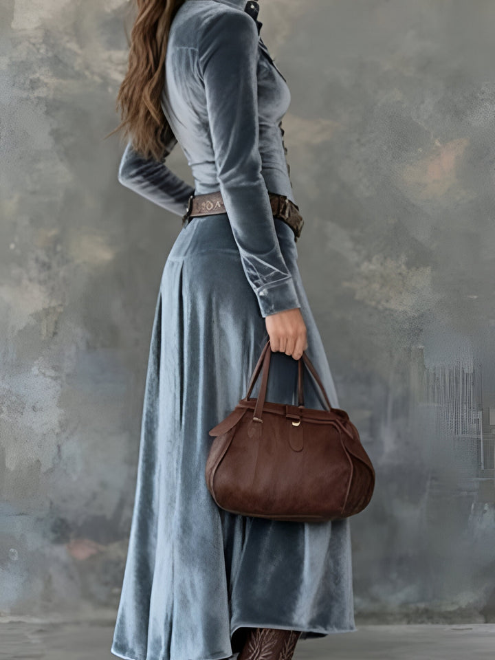 Robe longue en velours avec ceinture