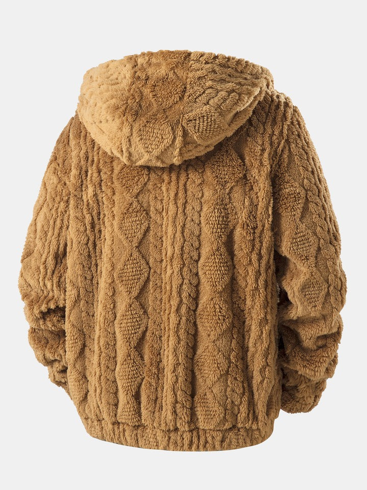 Sweat à capuche teddy en jacquard géométrique