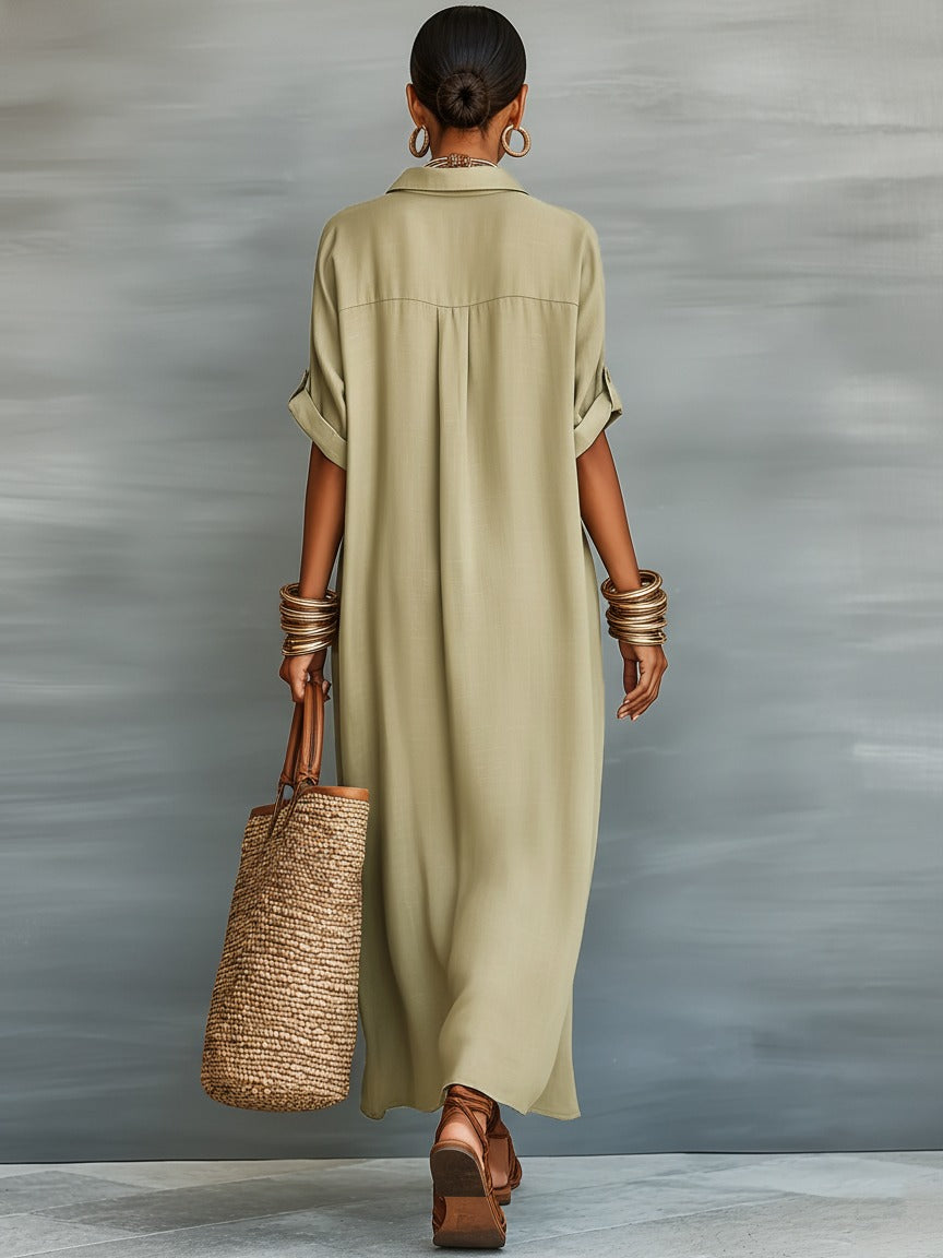 Robe chemise longue en lin mélangé