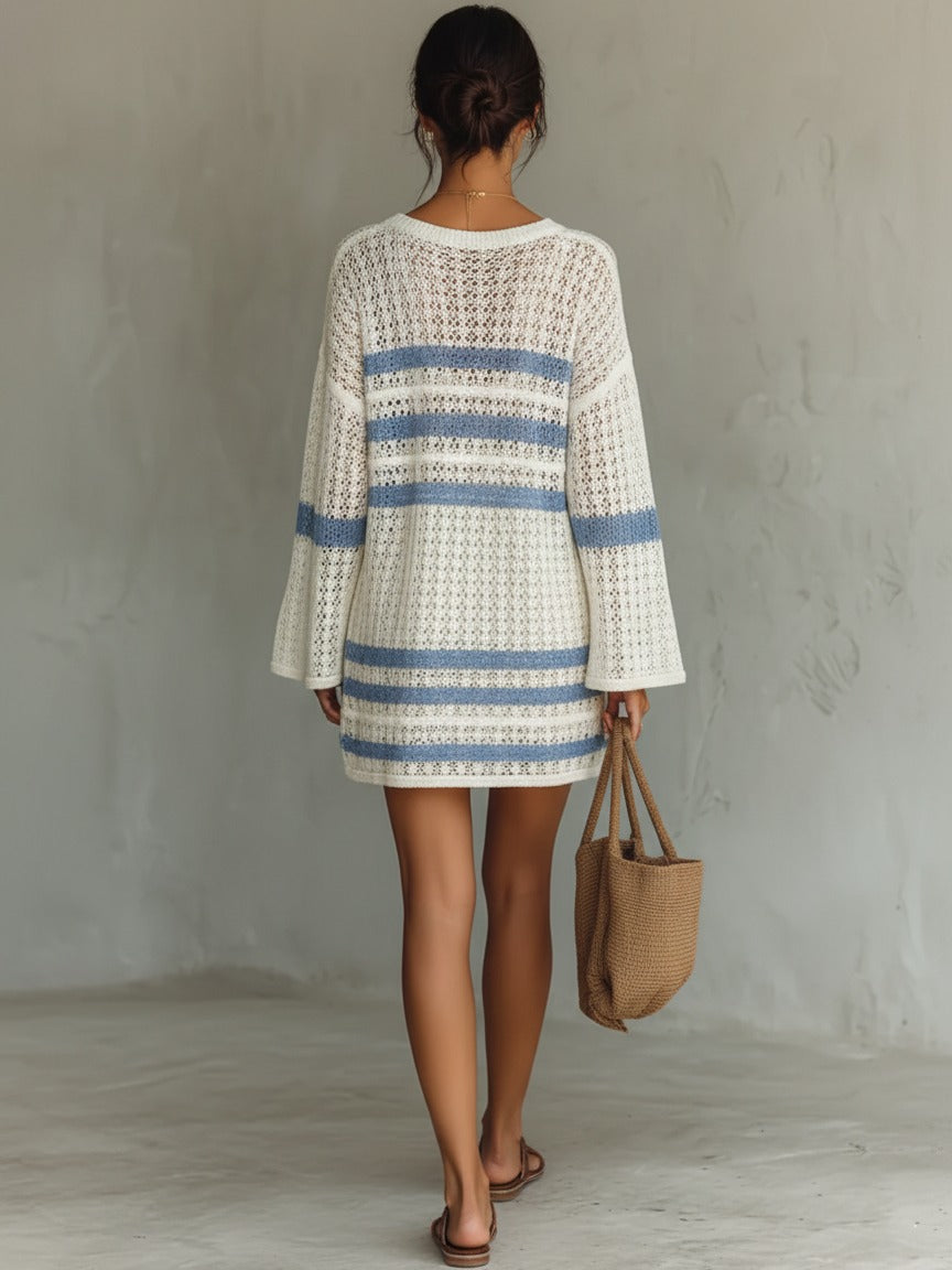 Robe mini rayée en maille ajourée