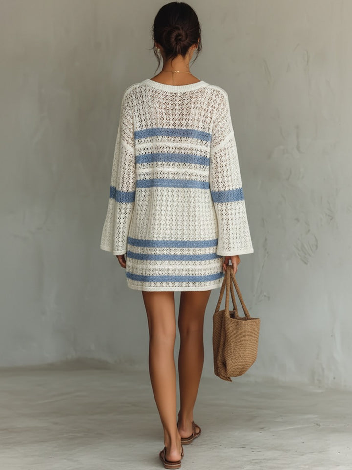 Robe mini rayée en maille ajourée