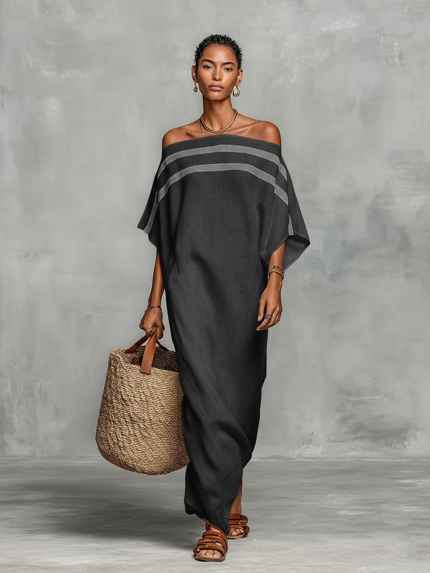 Robe longue en lin mélangé épaules dénudées