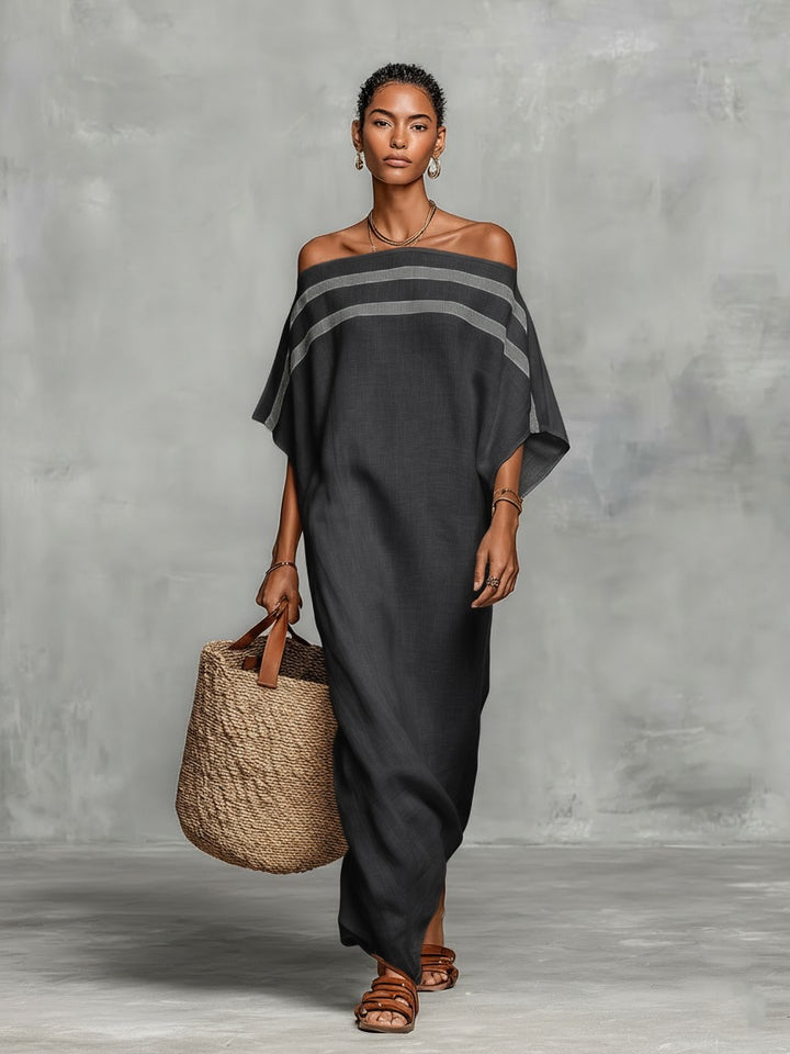 Robe longue en lin mélangé épaules dénudées
