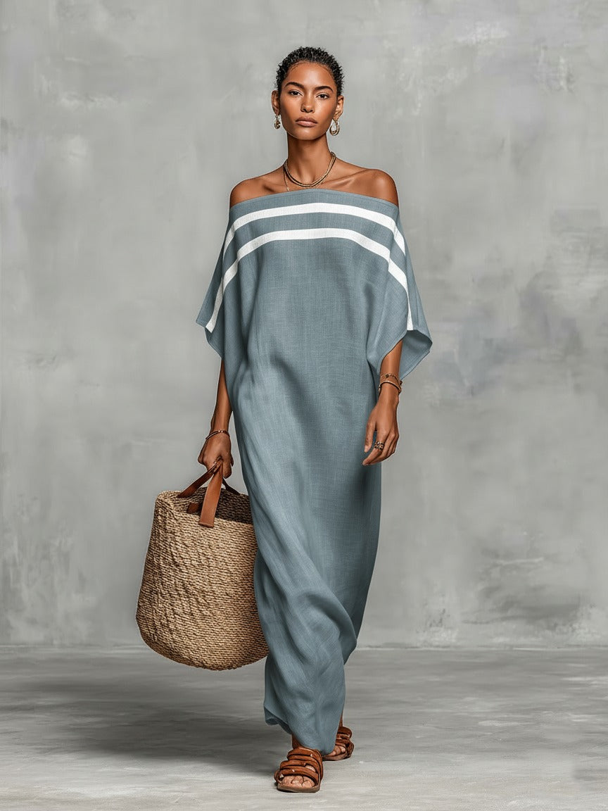 Robe longue en lin mélangé épaules dénudées