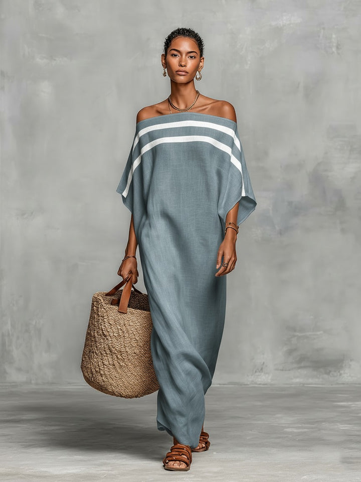 Robe longue en lin mélangé épaules dénudées