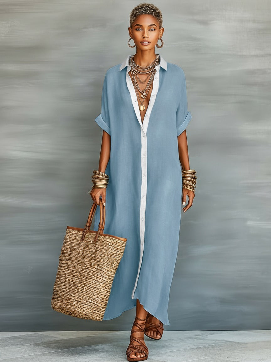 Robe chemise longue en lin mélangé