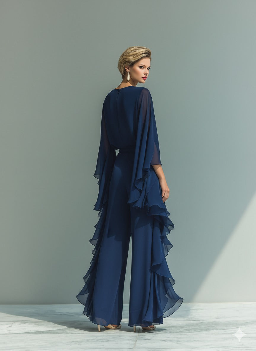 Ensemble haut en mousseline manches évasées et pantalon droit