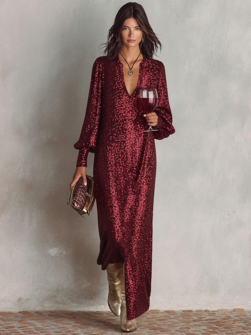 Robe de soirée fluide à col en V