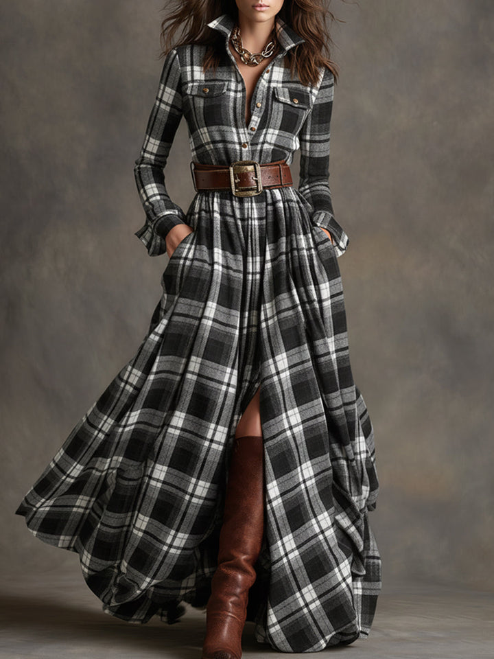 Robe Chemise Maxi à Carreaux