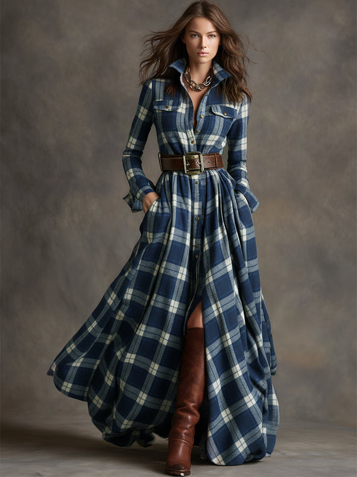 Robe Chemise Maxi à Carreaux