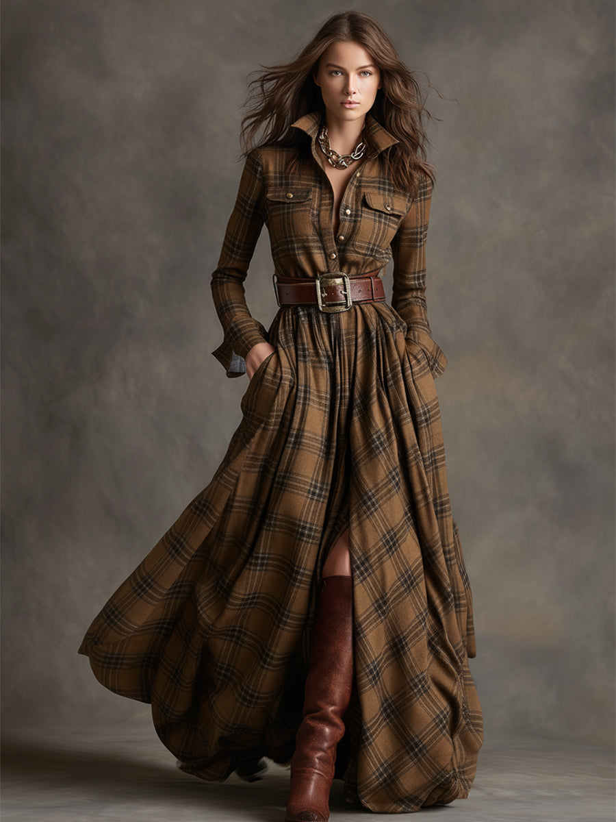 Robe Chemise Maxi à Carreaux