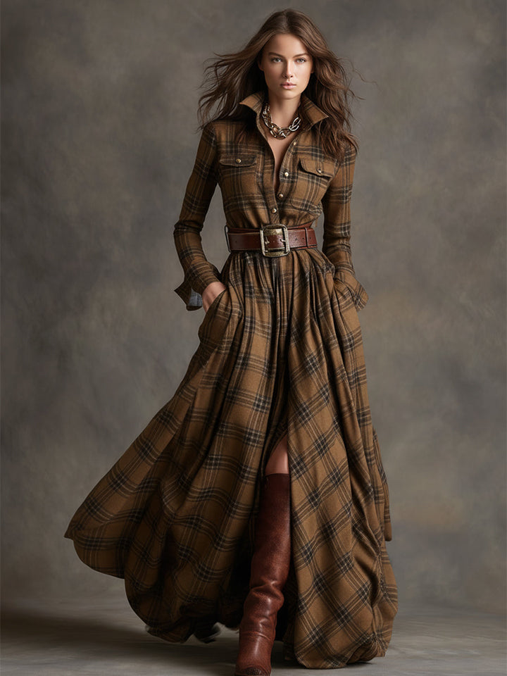 Robe Chemise Maxi à Carreaux
