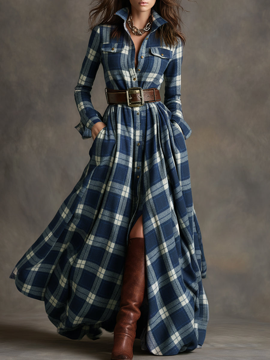 Robe Chemise Maxi à Carreaux