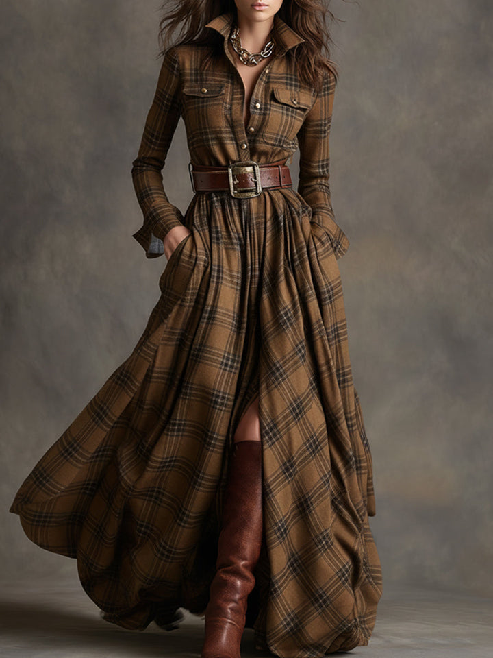 Robe Chemise Maxi à Carreaux