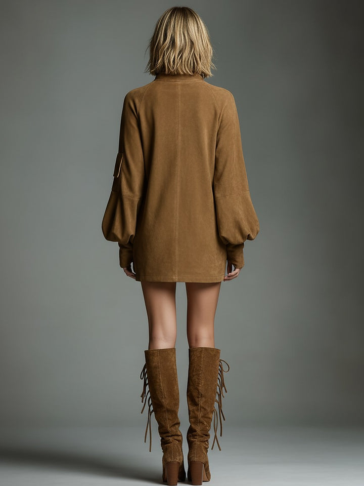 Robe courte vintage en daim à col roulé