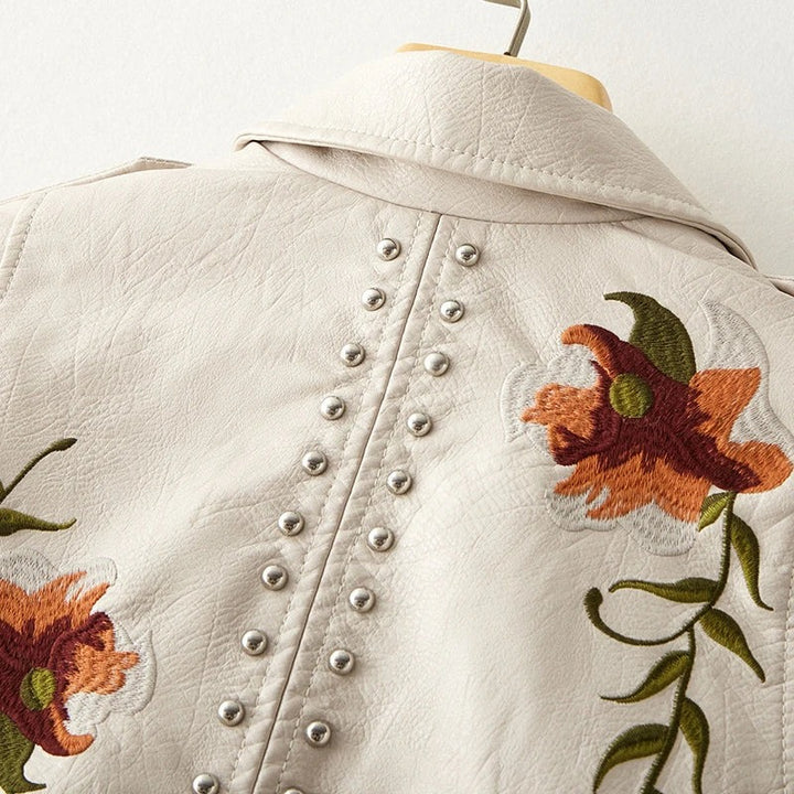 Veste en cuir imprimé floral