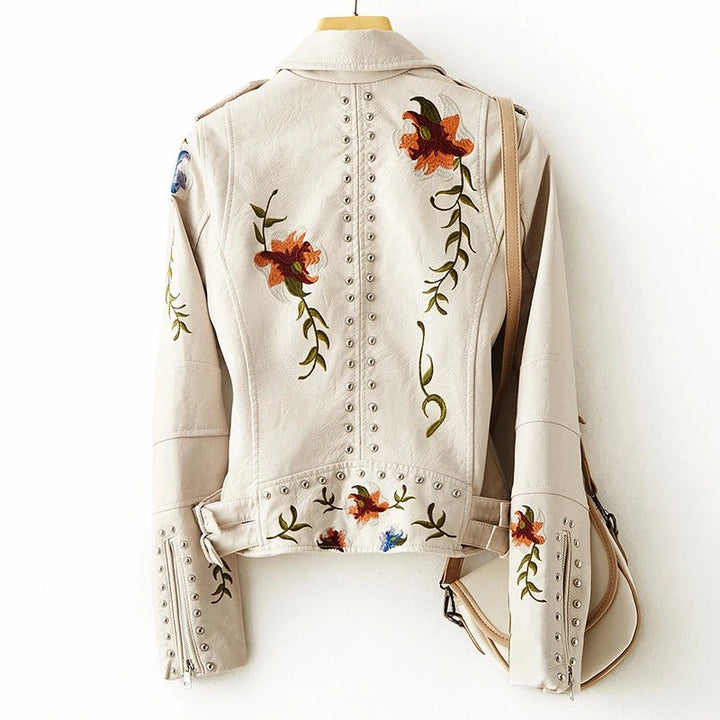 Veste en cuir imprimé floral