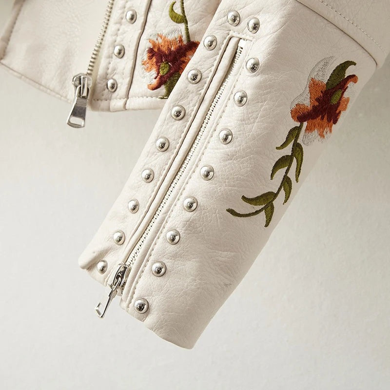 Veste en cuir imprimé floral
