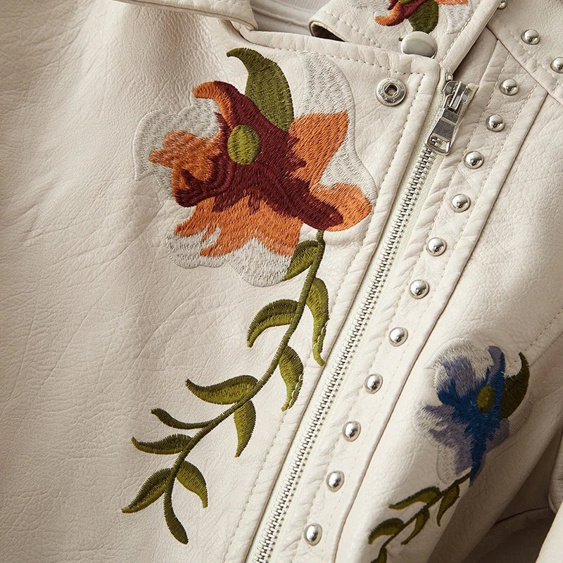Veste en cuir imprimé floral