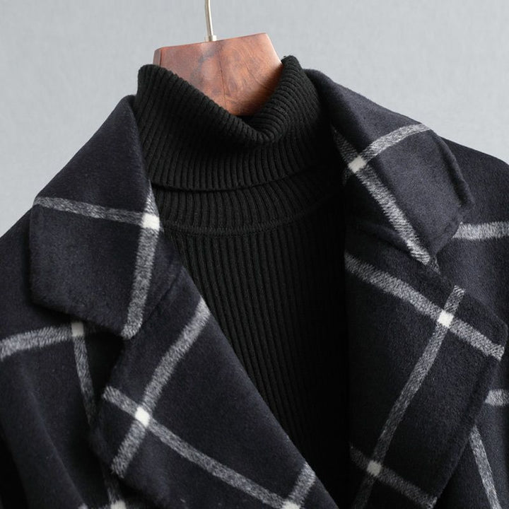 Manteau en tweed à carreaux rétro pour femme