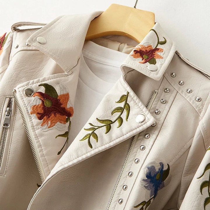 Veste en cuir imprimé floral
