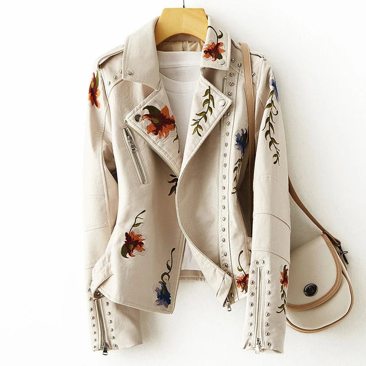 Veste en cuir imprimé floral