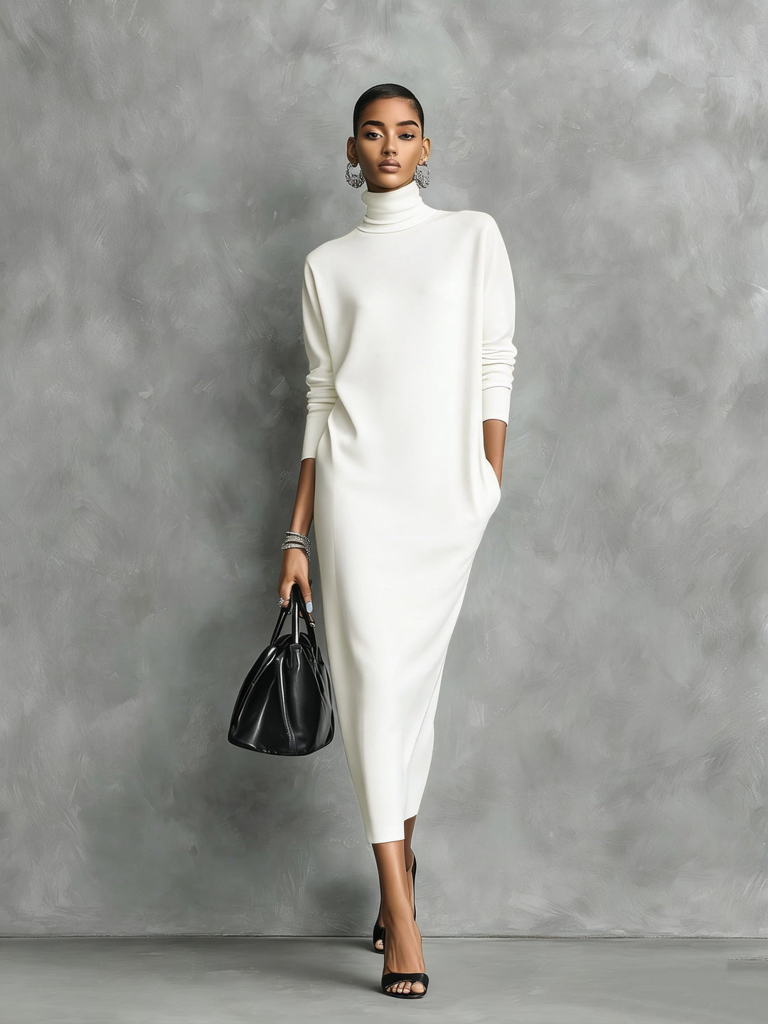 Robe élégante en maille et col roulé