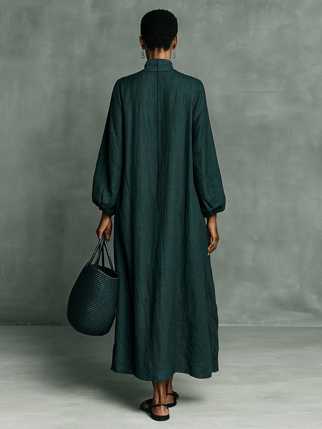 Robe longue ample en coton et lin mélangés