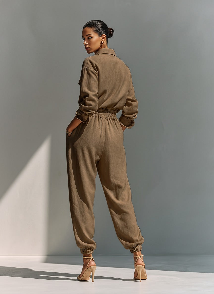 Ensemble en mélange coton et lin camel