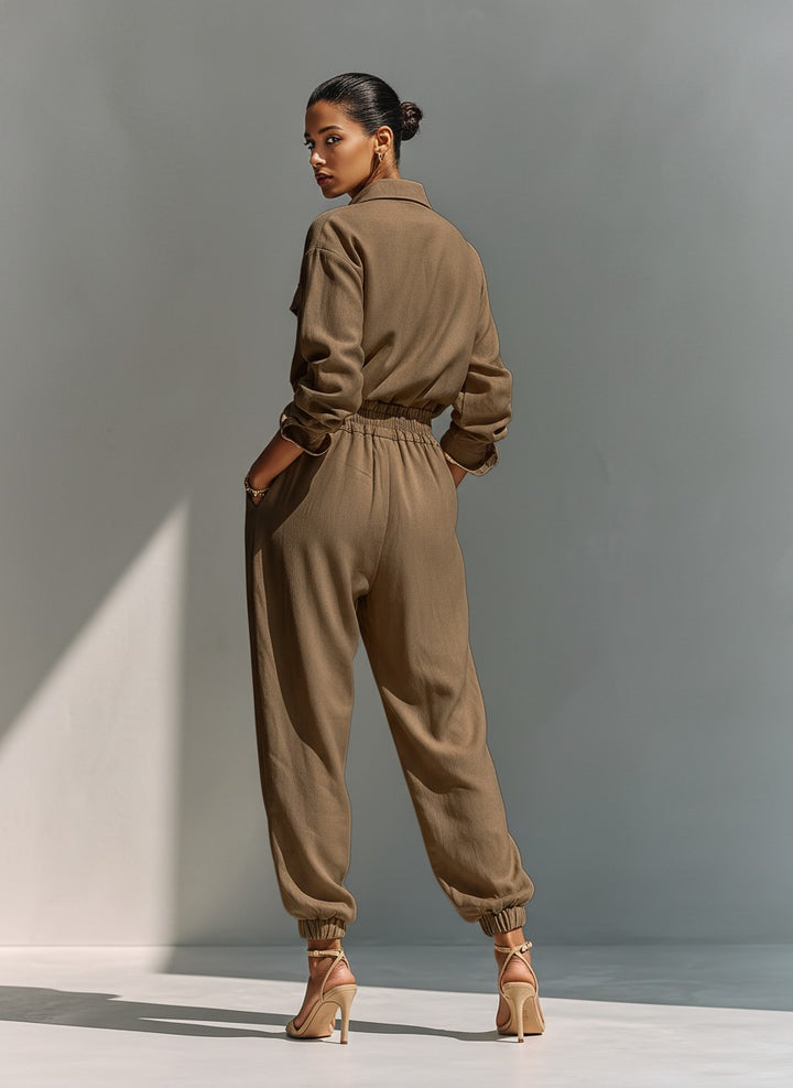 Ensemble en mélange coton et lin camel