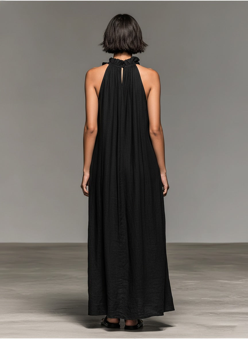 Robe en lin mélangé avec détails à volants