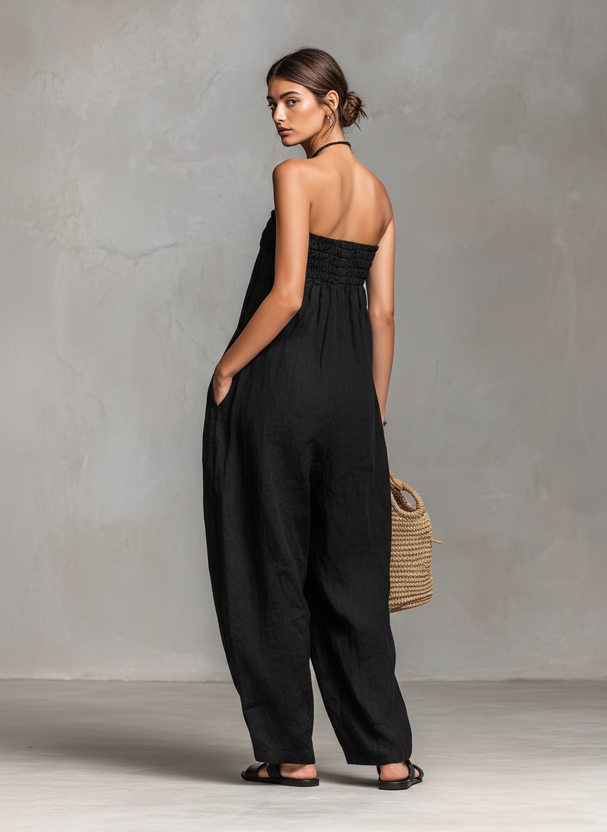 Combinaison bustier ample en lin mélangé