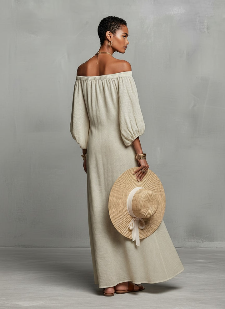 Robe longue brodée à épaules dénudées