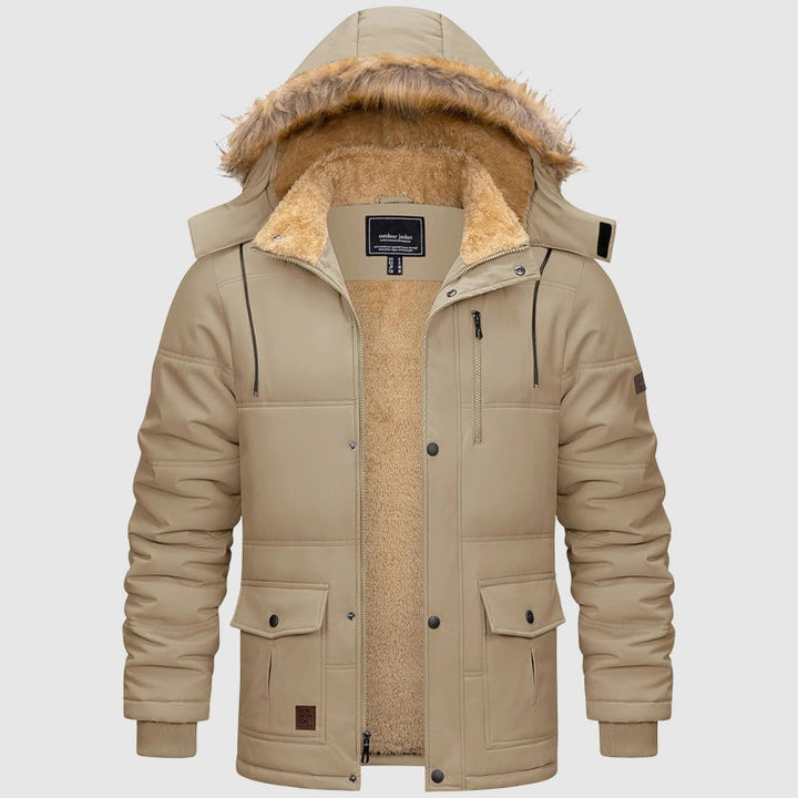 Parka d'hiver à capuche doublée en polaire pour homme