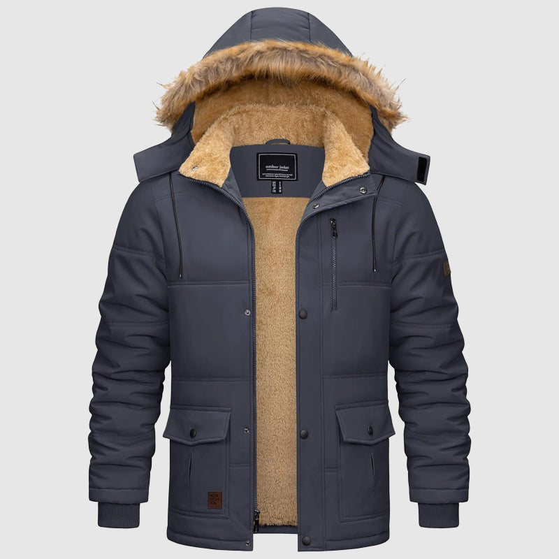 Parka d'hiver à capuche doublée en polaire pour homme