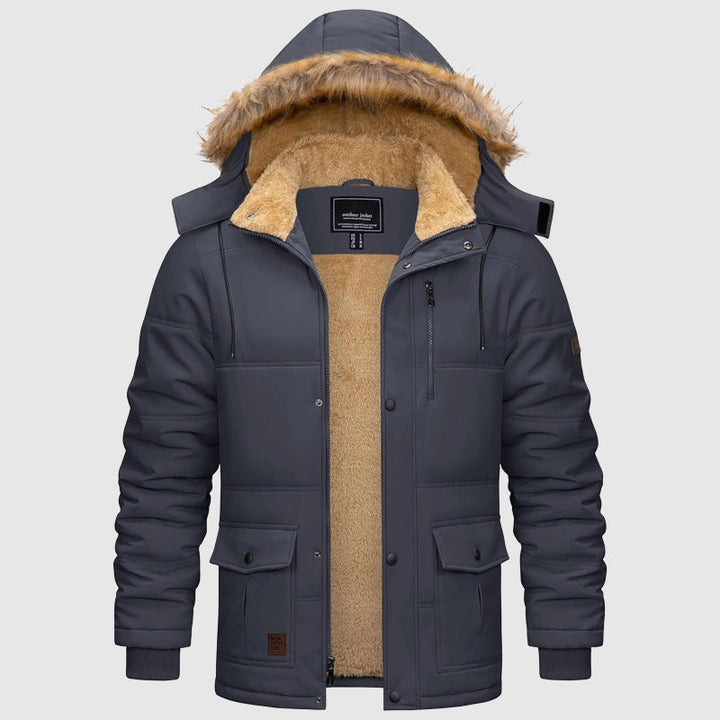 Parka d'hiver à capuche doublée en polaire pour homme